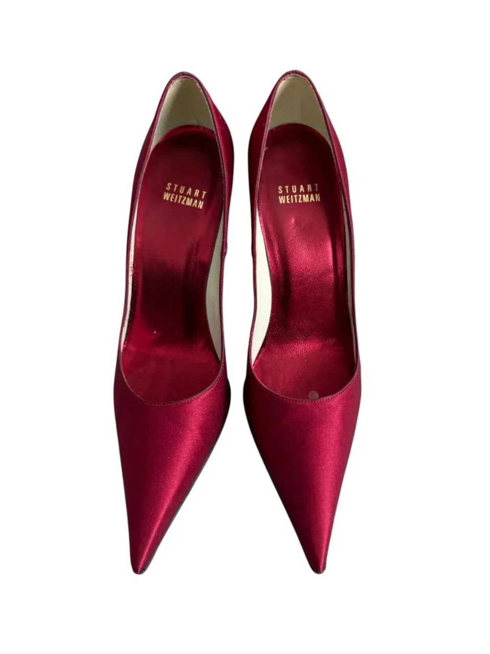 STUART WEITZMAN Ruby Red Rhinestone Embellished Satin Heels Size 7